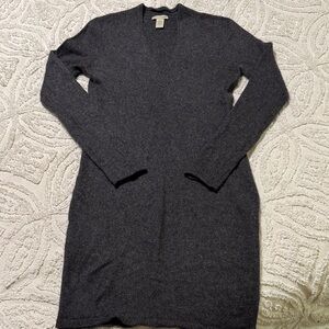 White + Warren Cashmere Charcoal V-Neck Knit Mini Dress